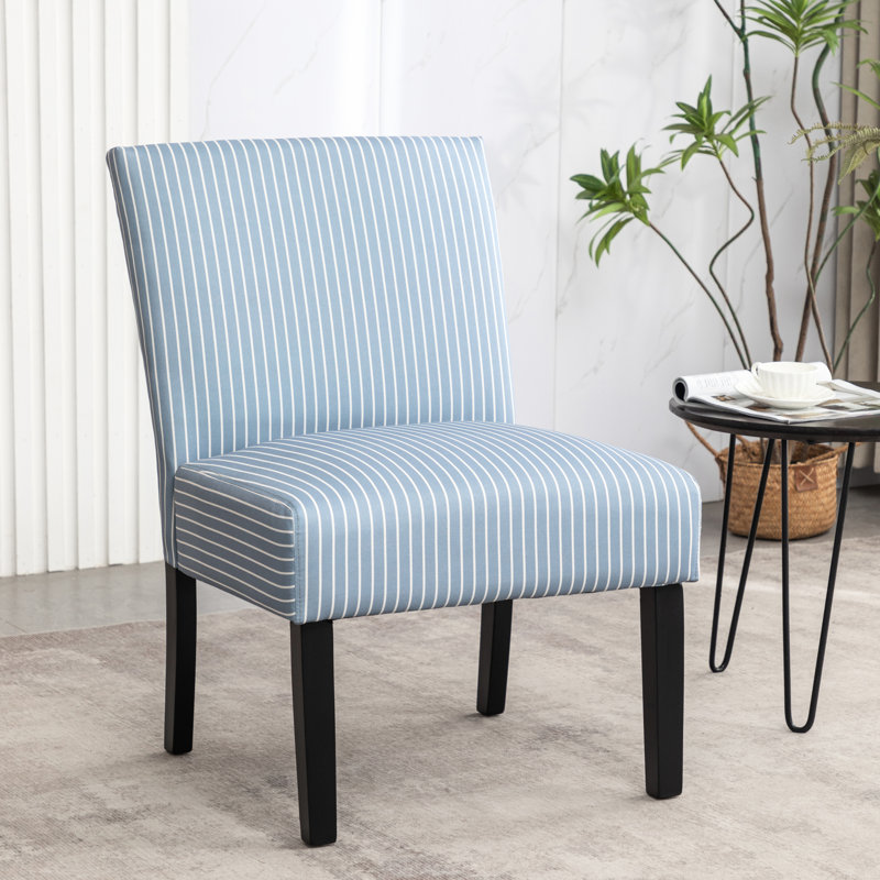 Chaise d'appoint à rayures bleues avec assise en mousse, fabrication stable en bois d'hévéa massif, ajoute de l'élégance à n'importe quel tissu de pièce, confort épais, durabilité du bois, convient à de multiples styles de décoration