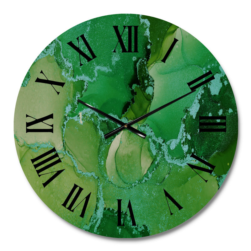 Horloge murale moderne de luxe avec art abstrait I, Petit, Vert / noir