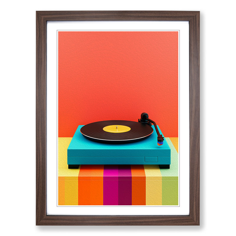 XYZ-FRM-V1223-5426 Record Player Colour Field - Single Picture Frame Print on Wood, Walnut, 46cm H x 34cm W x 2cm D