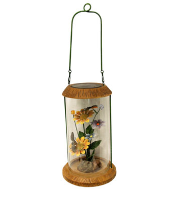 10.5" LED Lighted Solar Powered Outdoor Garden Lantern with Flowers