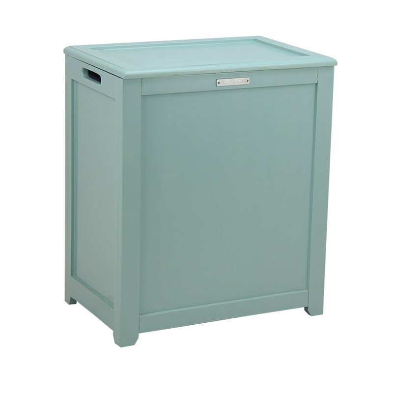 Wood Cabinet Laundry Hamper with Handles, Turquoise