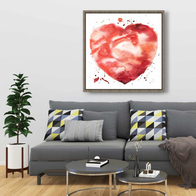 Grand cœur - rouge, salon, toile encadrée, décoration