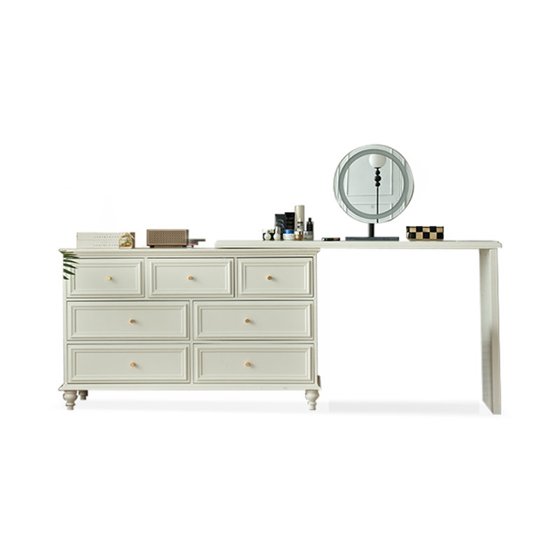 Coiffeuse de maquillage moderne avec miroir, tiroirs, Blanc
