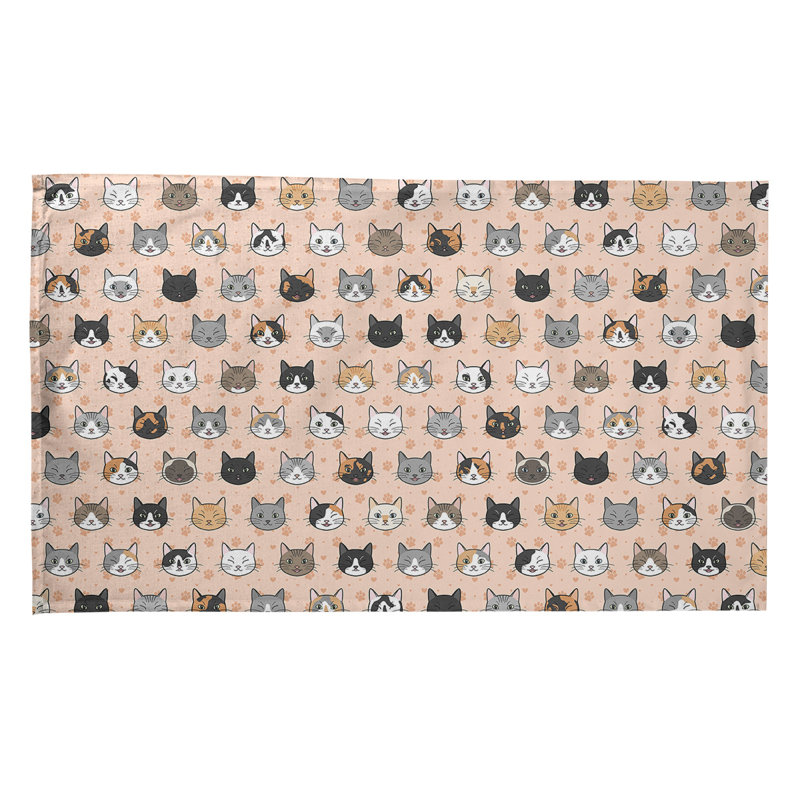 Serviette à thé à motif chat kitty, Sergé de coton, Orange