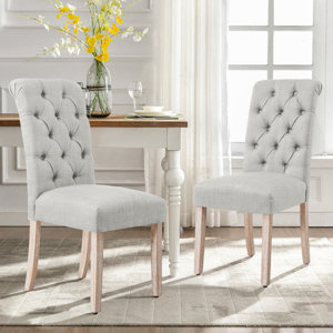Tufted Linen Upholstered Dining Parsons Chairs blue