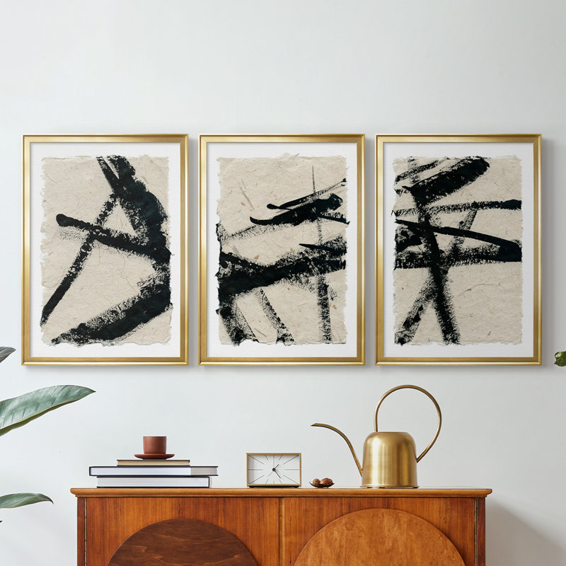 Lines Crossed I - Toile tendue avec châssis sur mesure - 3 pièces, H 27 po x l 39 po