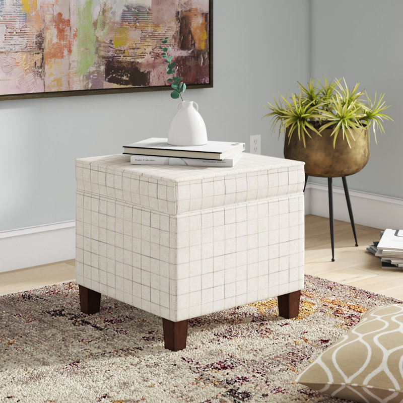 Asha 17.5" Square Storage Ottoman, Natural Windowpane