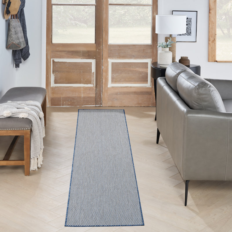 Gabriela Blue/Ivory Indoor/Outdoor Area Rug, Runner 2'2" x 10'