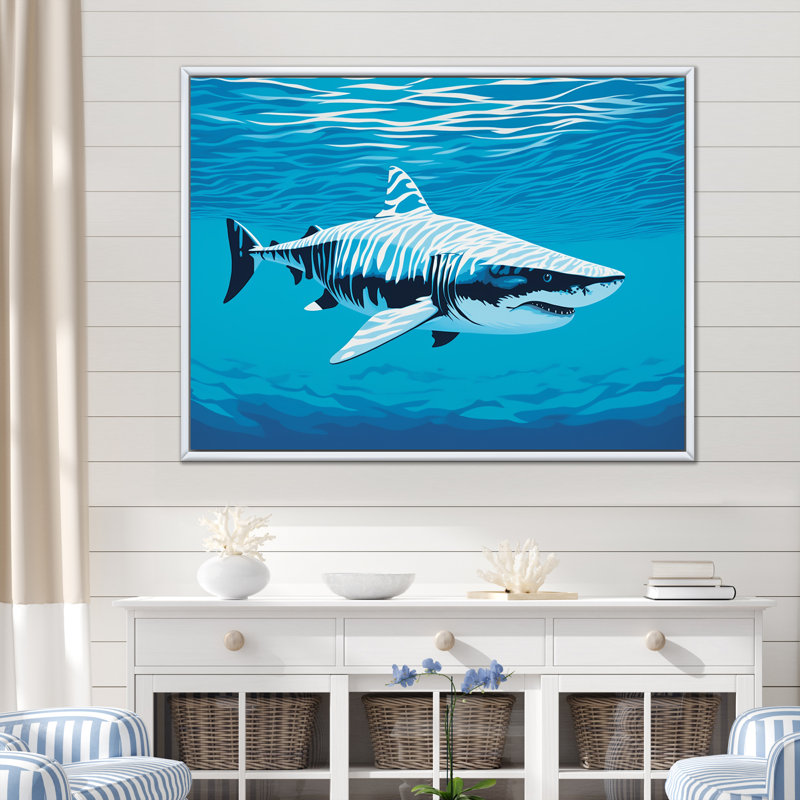 " Tiger Shark Territory ", 16" H x 32" W x 1" D, White Floater Framed