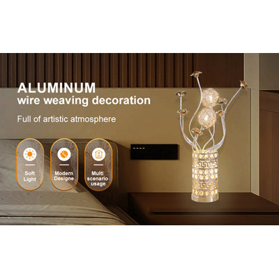Aluminium doré rose cuivre / argenté en forme de bouton floral pour table de chevet, lampe de chevet pour chambre à coucher