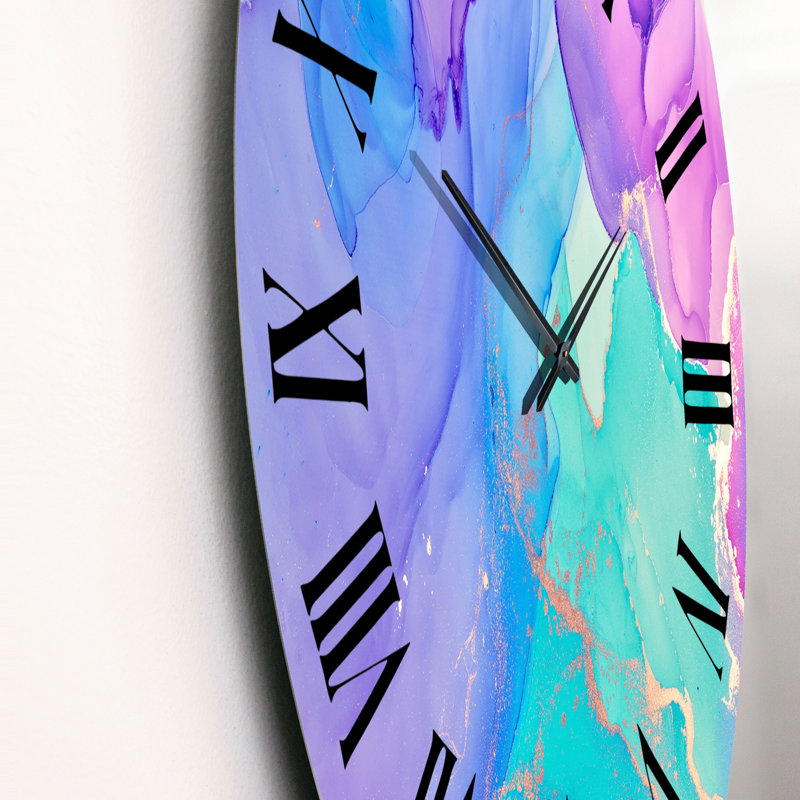 Blue And Purple Gold Infused Liquid Art - Modern Wall Clock, Medium