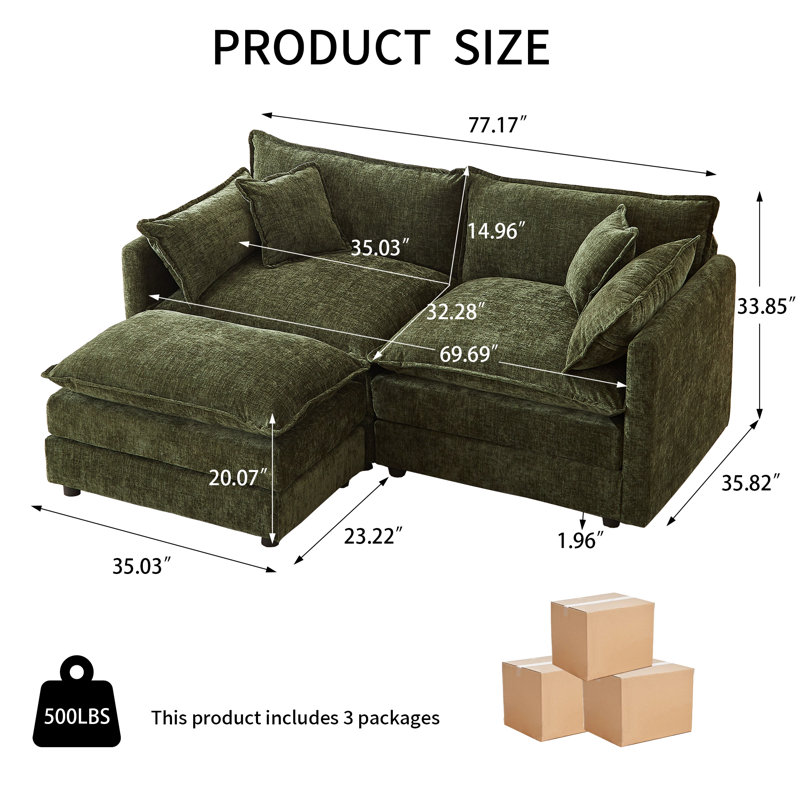 Canapé recouvert de chenille, design ergonomique, élégant et facile à installer, Green Chenille