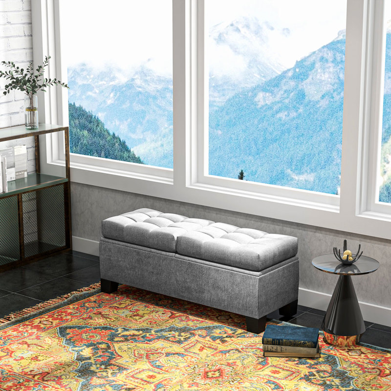 Button Living Room Bench, 46", Grey With Storage Function 46" Bedroom Bench A Protective Pad, Upholstery And Hidden