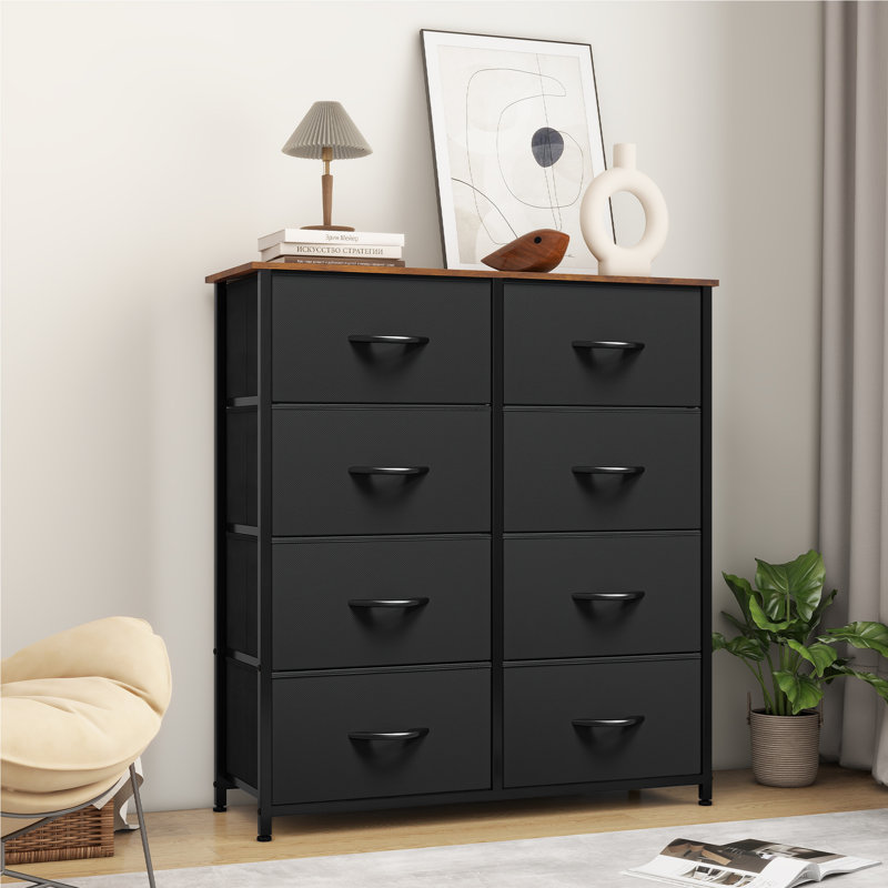 Hou 8 Drawer Double Dresser, Black/Brown