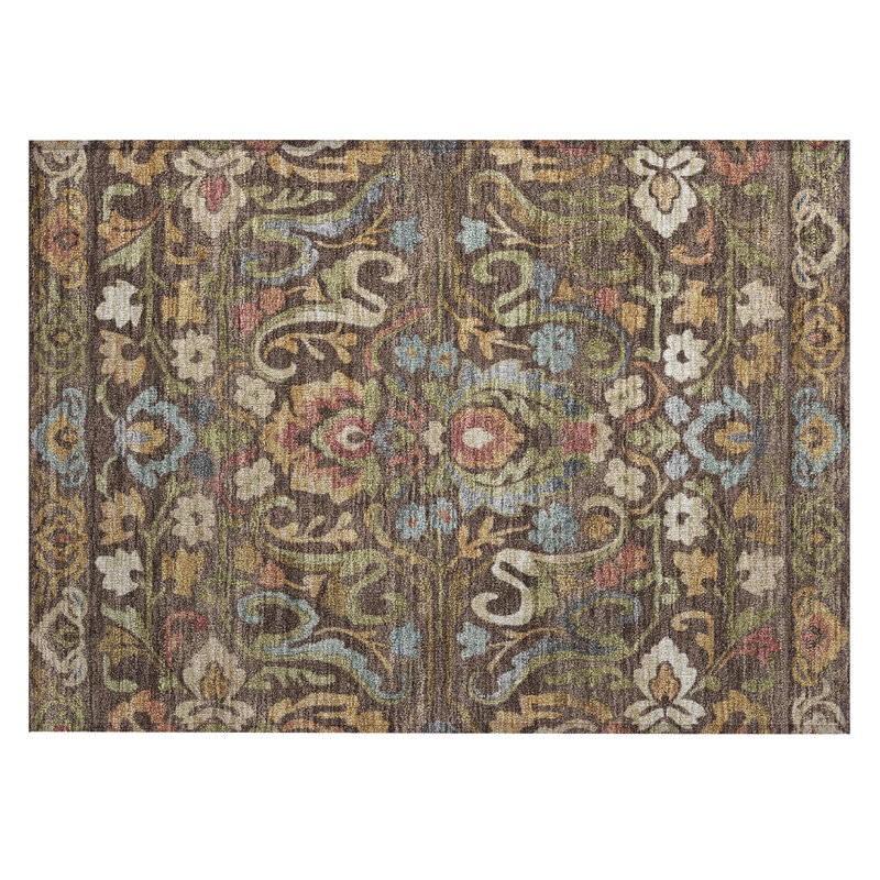 Machine Washable Indoor/Outdoor Husby ACN2193 Floral Rug, Rectangle 1'8" x 2'6"
