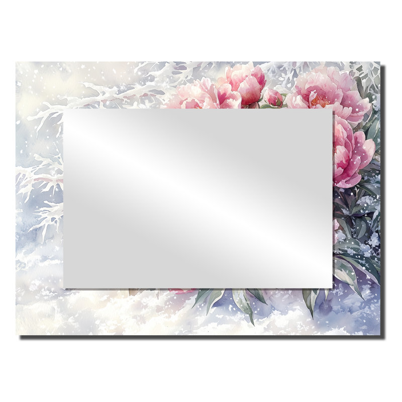 Pivoines dans la neige II - art mural miroir floral - imprimé sur métal, 24" x 32"