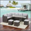 7 Piece  Wicker Outdoor Dining Set,  9-Seat  Outdoor Sectional Gray Cushions Sofa with Ottomans & Dining Table for Porch Backyard Garden