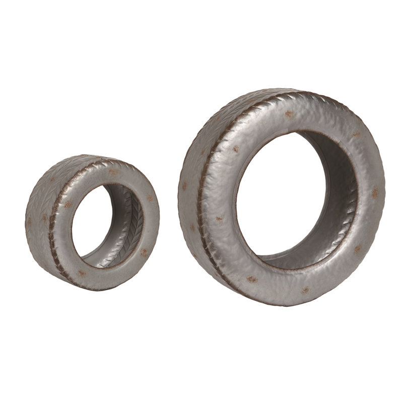  Metal 21 in. Silver Spring Tire Planters Set of 2