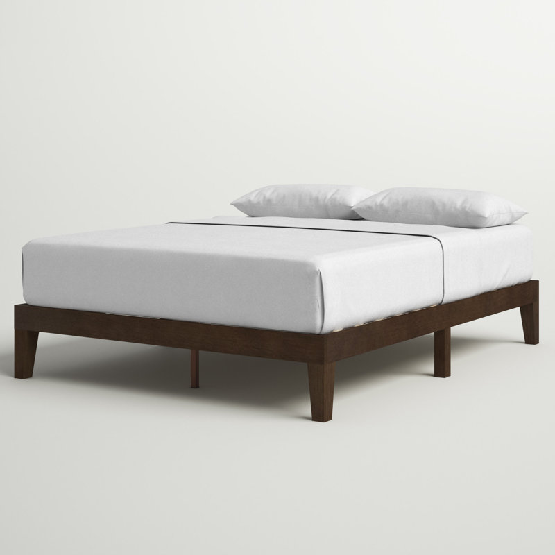 Queen Platform Bed Frame with 4 Solid Wood Legs and 2 Extra Center Legs - Walnut Finish, Weathered Walnut, Queen