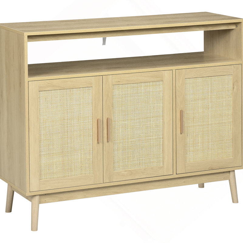 Boho Sideboard Buffet Cabinet with Rattan Doors, Natural