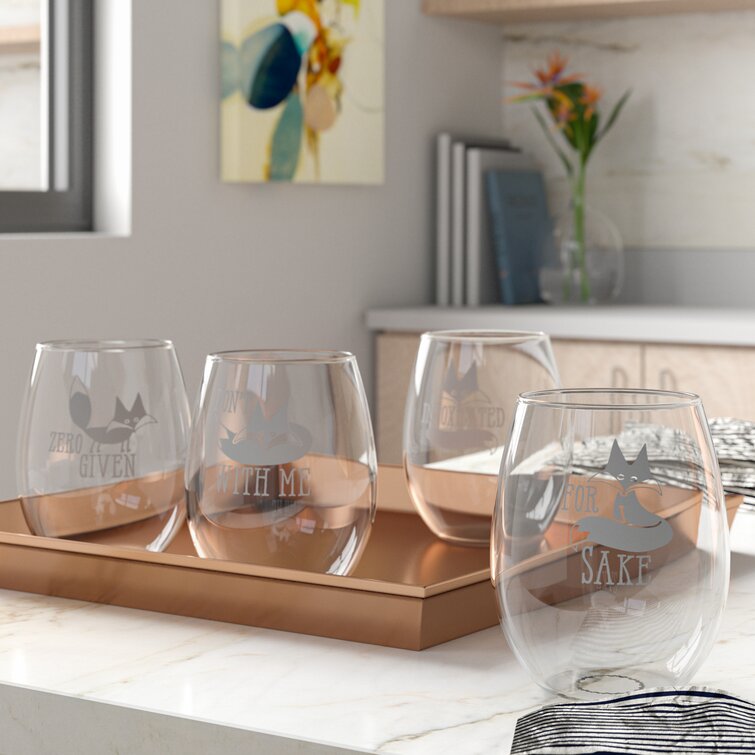 Wrought Studio Bustillos Infoxicated 4 Piece 21 oz. Stemless Wine Glass Set