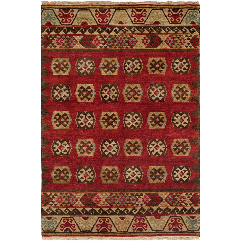 Tapis rouille en laine noué à la main Grassy Ridge Southwestern, Rectangle 10 pi x 14 pi