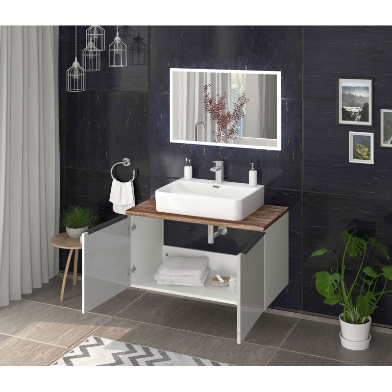 Bathroom Vanity with Basin, Alpine white/HG light gray/Vintage navy