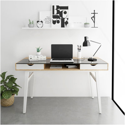 Techni Mobili Compact Computer Desk With Multiple Storage, Walnut