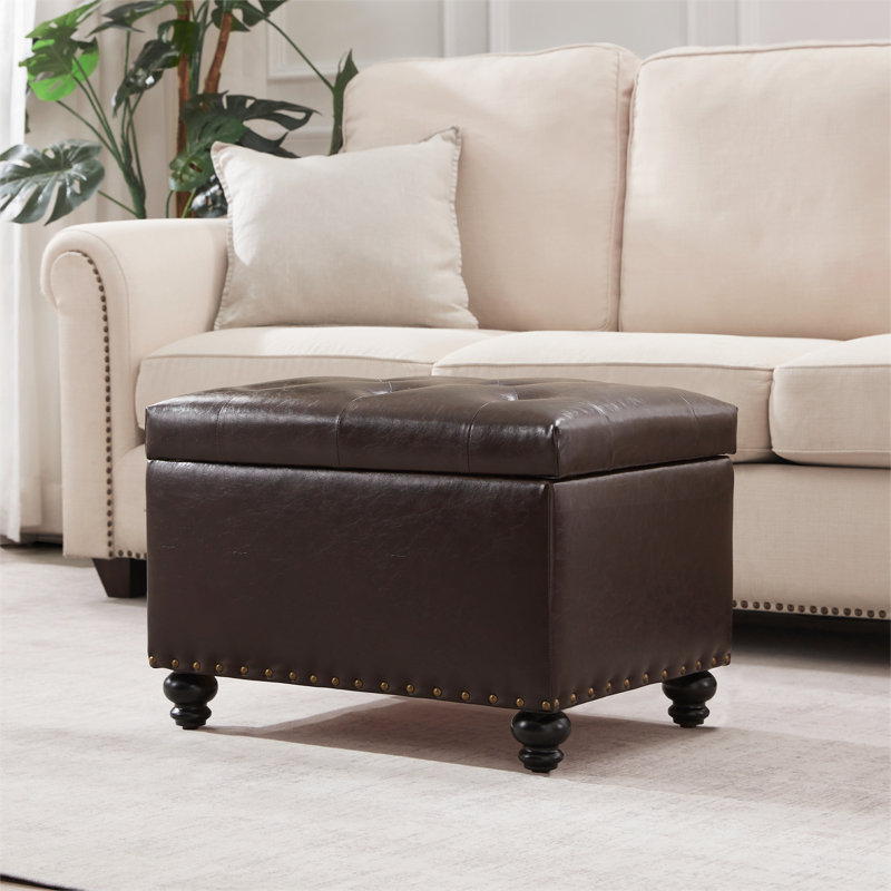 23.6" W Rectangle Upholstered Storage Ottoman, Brown