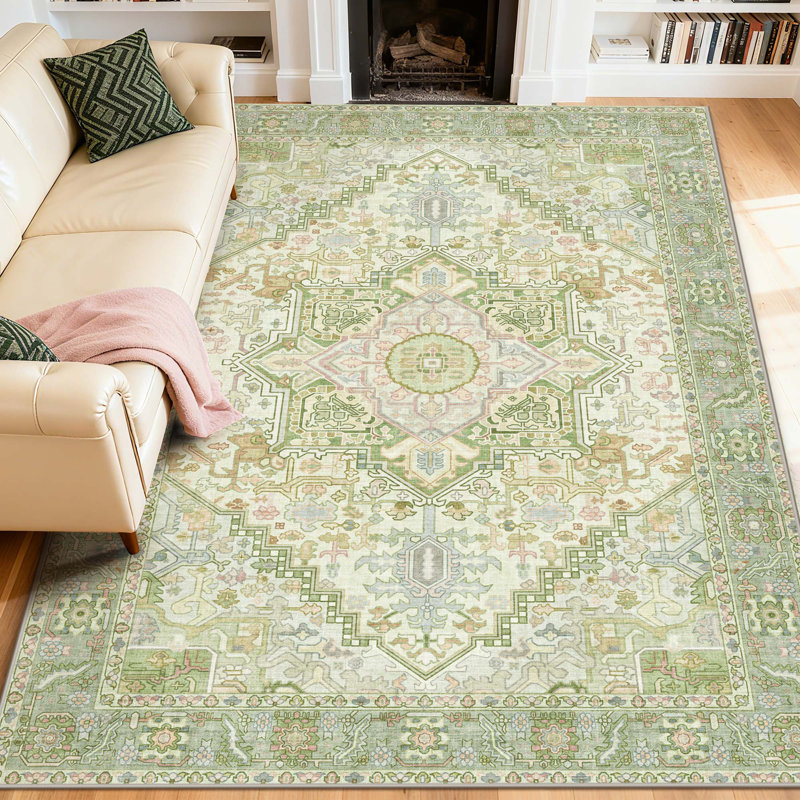 Bohemian Vintage Area Rug Washable Non Slip Moroccan Indoor Rug, Rectangle 8' x 10'