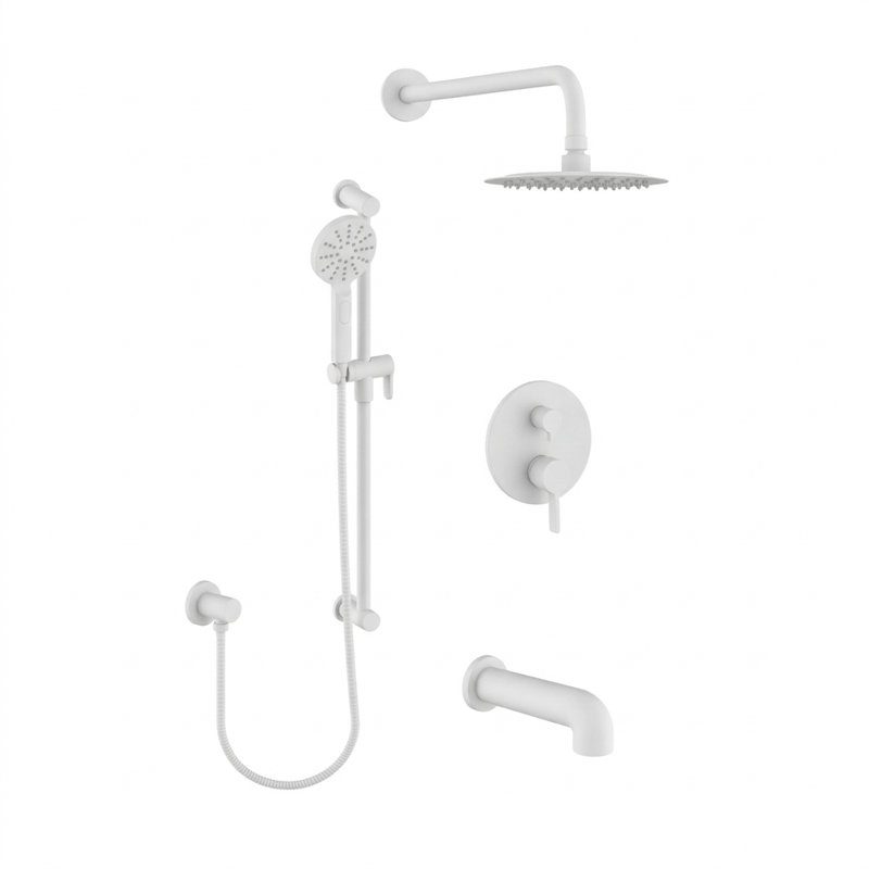 Ensemble de robinet de baignoire-douche blanc mat, Naturel