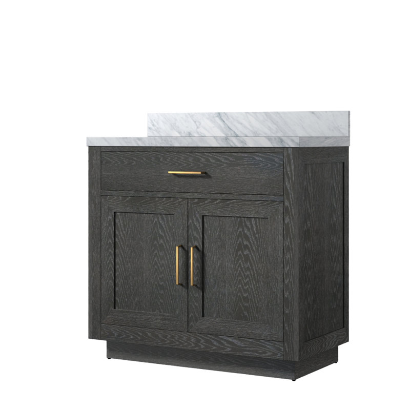 Meuble-lavabo simple en chêne noir 36 po X P 22 po D, avec plateau en marbre de Carrare