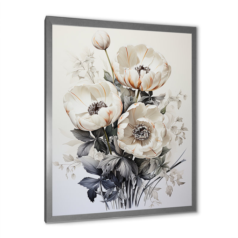 Minimalisme, tulipes blanches, symphonie III sur toile, Cadre simple argenté, H 44 po x l 34 po x P 1,5 po