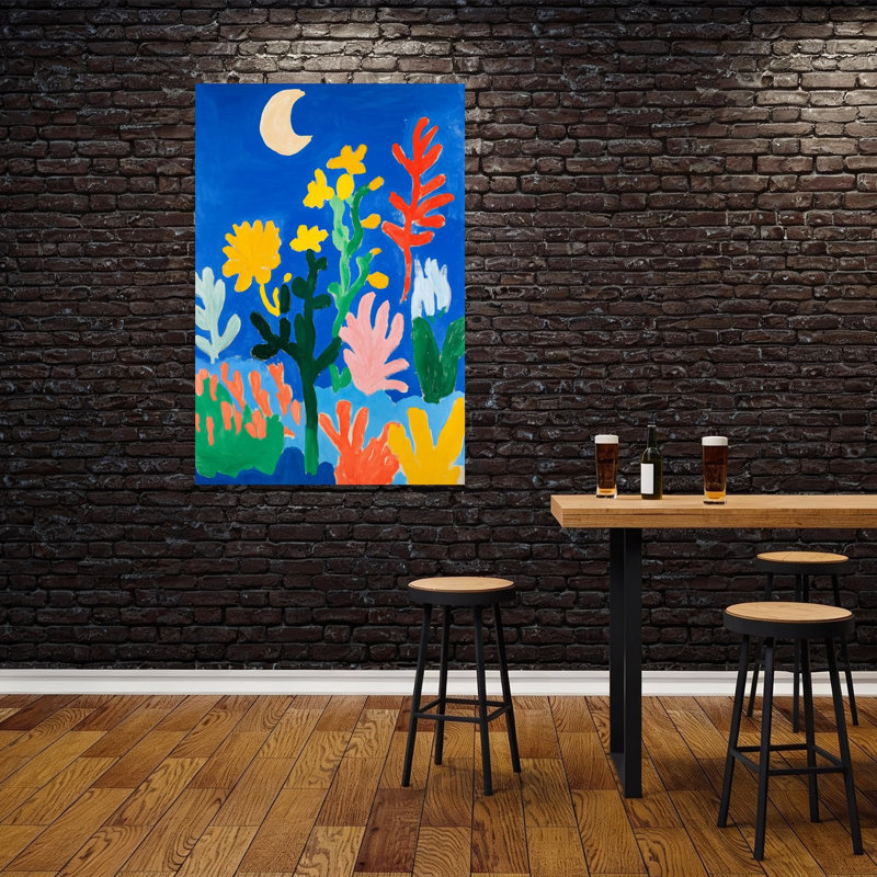 Abstract Moon Garden Abstract Bold Colorful Nature Flower Wall Art Print 1 Piece Wrapped Canvas Wall Art