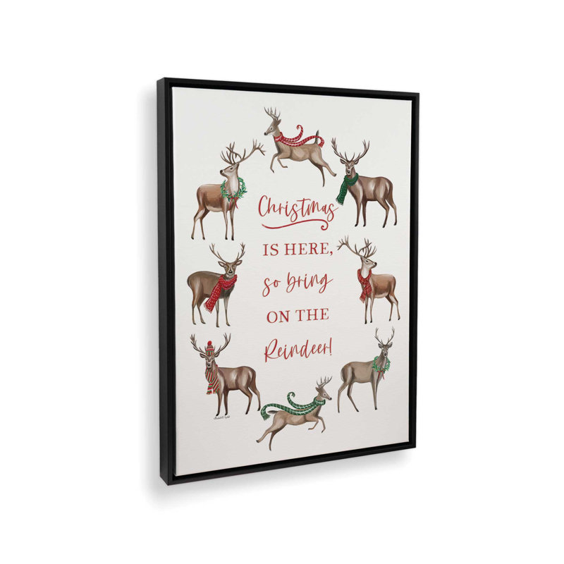 «Bring on the Reindeer» par Elizabeth Tyndall, reproduction d'art, L 30 x H 40, Noir, Toile avec cadre