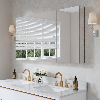 56"W X 30"H Recessed Or Surface Wall-Mount Bathroom Aluminum  Medicine Cabinet Combo With Adjustable Glass Shelves