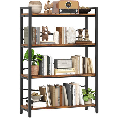 Bibliothèque à 4 niveaux de 31,49 po de largeur, grande bibliothèque et rangement, bibliothèque industrielle en bois et en métal, grandes étagères pour la maison, le salon, la chambre à coucher, le bureau, le rangement (brun rustique)