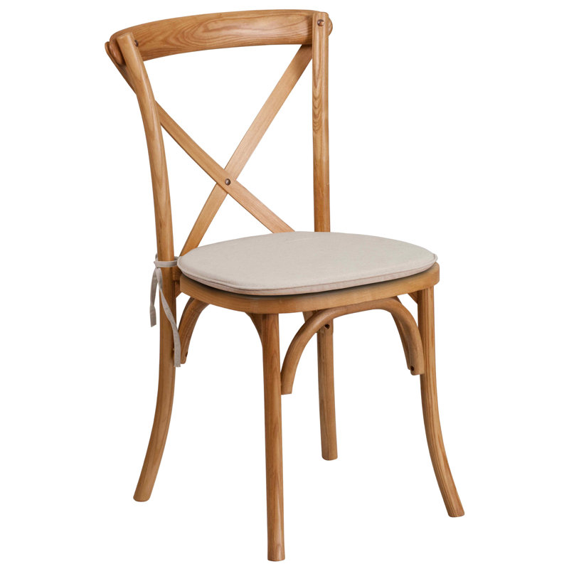 Chaise de bistro empilable à dossier croisé en bois avec coussin Aroust Series, Chêne, 2
