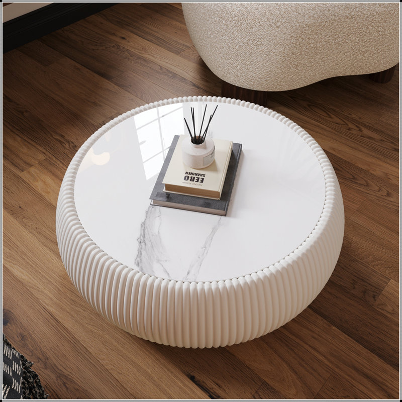 Table basse luxueuse en cuir léger en forme de tambour pour meubles de salon modernes