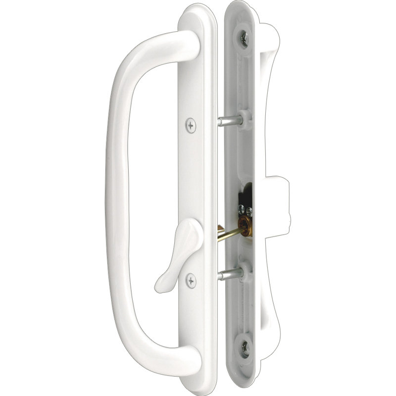 White Diecast Keyed Sliding Door Handle Set with 10 in. Pull (Single Pack)