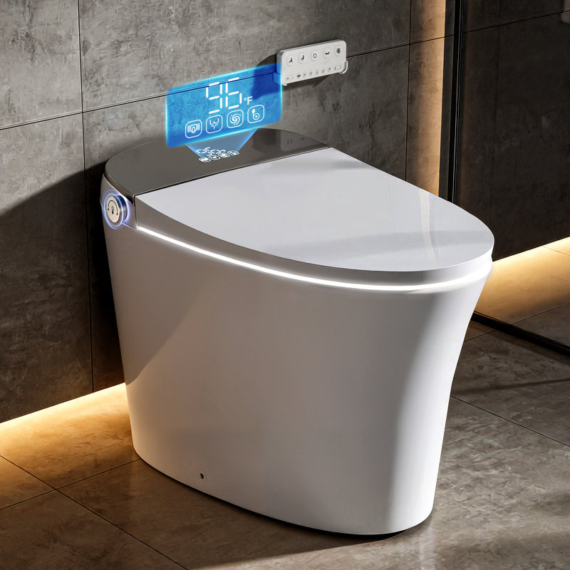 Rizzon 17.3" Comfort Chair Height Tankless Smart Toilet with Lady & Rear Wash, MAP 1000g Foot Kick Auto Flush, Heated Seat, Dryer,Soft Closing, Remote Control