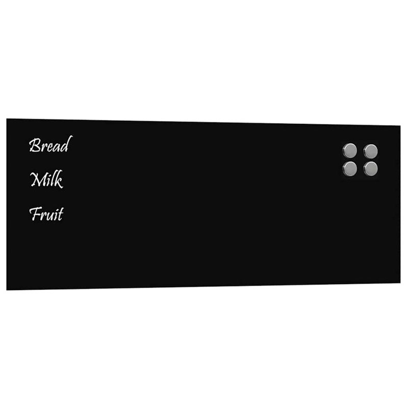 Wall-Mounted Magnetic Board Tempered Glass, 30cm H x 80cm W, Black