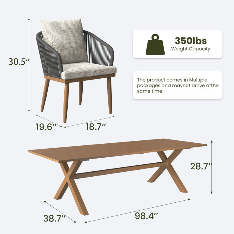 Ensemble de salle à manger de jardin 11 pièces 11 pièces, Bois brun, 10, Beige