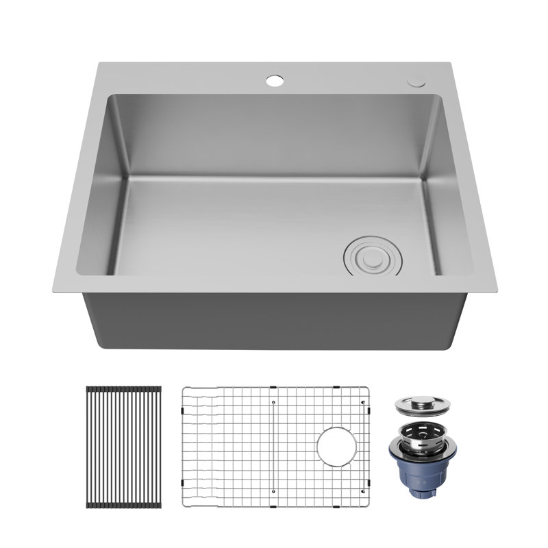 Karran Fusion Top Mount 28-in x 22-in Stainless Steel Single Bowl Kitchen Sink, 10" H x 28" W x 22" D