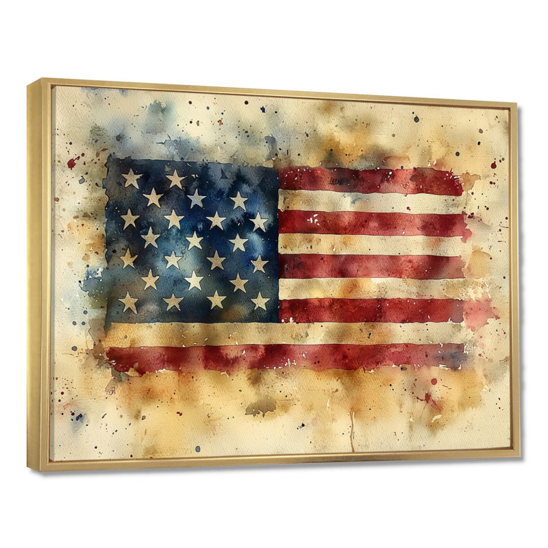 «Molinari Vintage Usa Flag Memories IV», art mural drapeau des États-Unis, H 30 po x l 40 po, Impression encadrée flottante