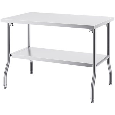 SUS201 Stainless Steel Folding Prep Table 48 x 30 Inch 1 Piece Silver Space-Saving