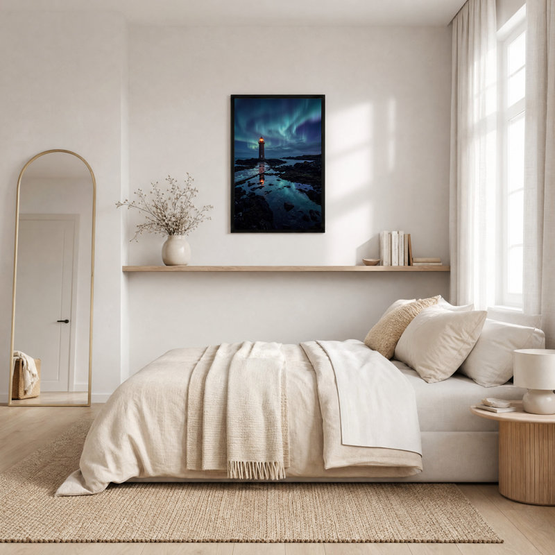 Art sur toile, "Phare sous les aurores boréales sur la côte rocheuse", H 30 po x l 20 po