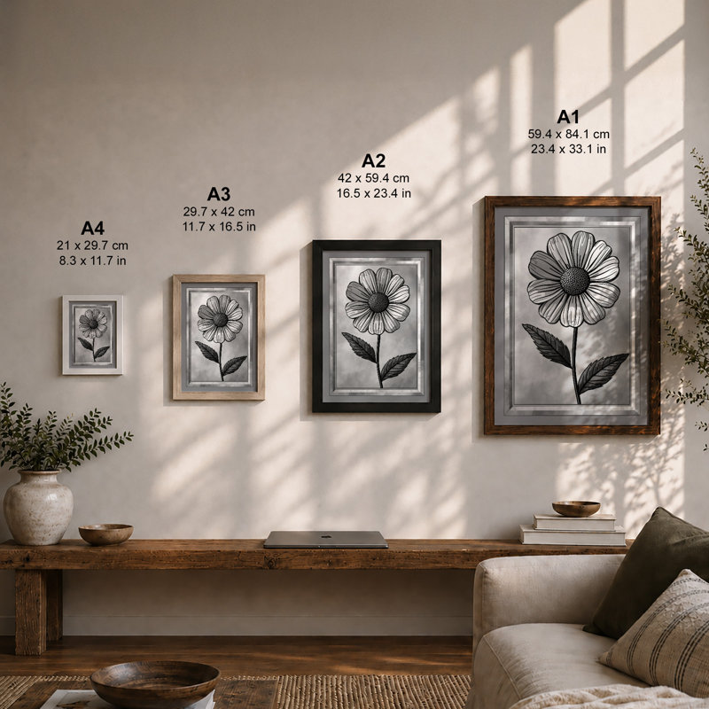 Daisy Study Botanical - Framed Print, A3 - 42.0 x 29.7 cm, Walnut