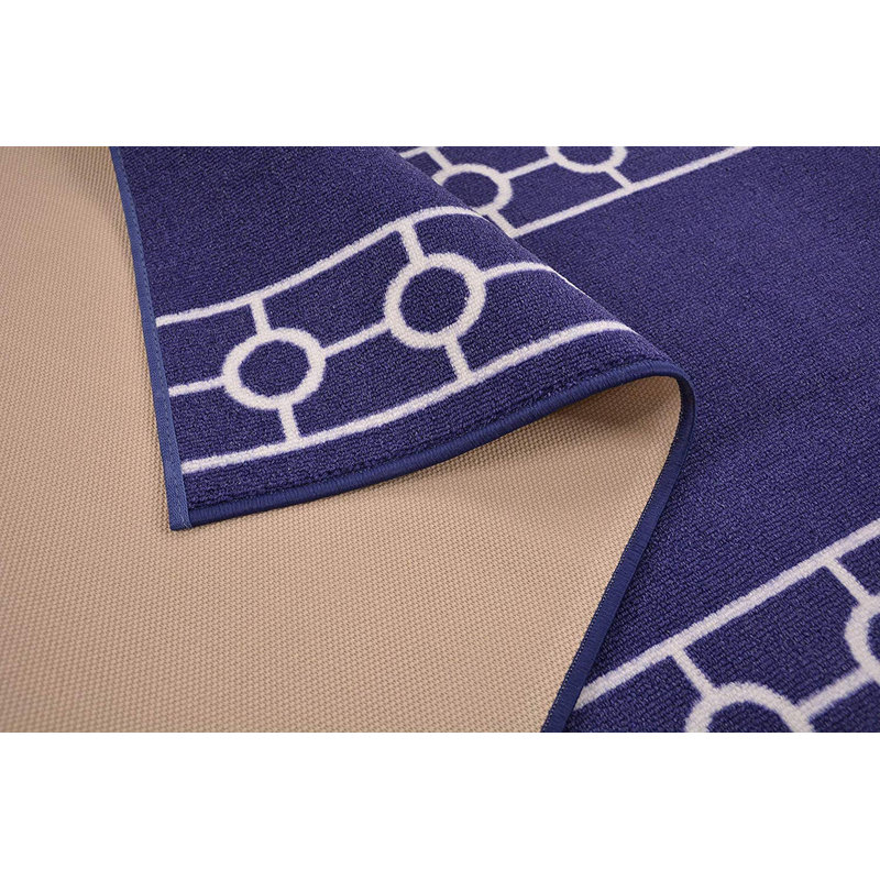Custom Size Runner Rug Chain Bordered Navy Blue Low Pile Slip Resistant Runner Rugs by Feet, Rectangle 2'8" x 3'
