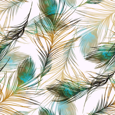 Alaysia Peacock Feathers 10' L x 24" W Peel and Stick Wallpaper Roll